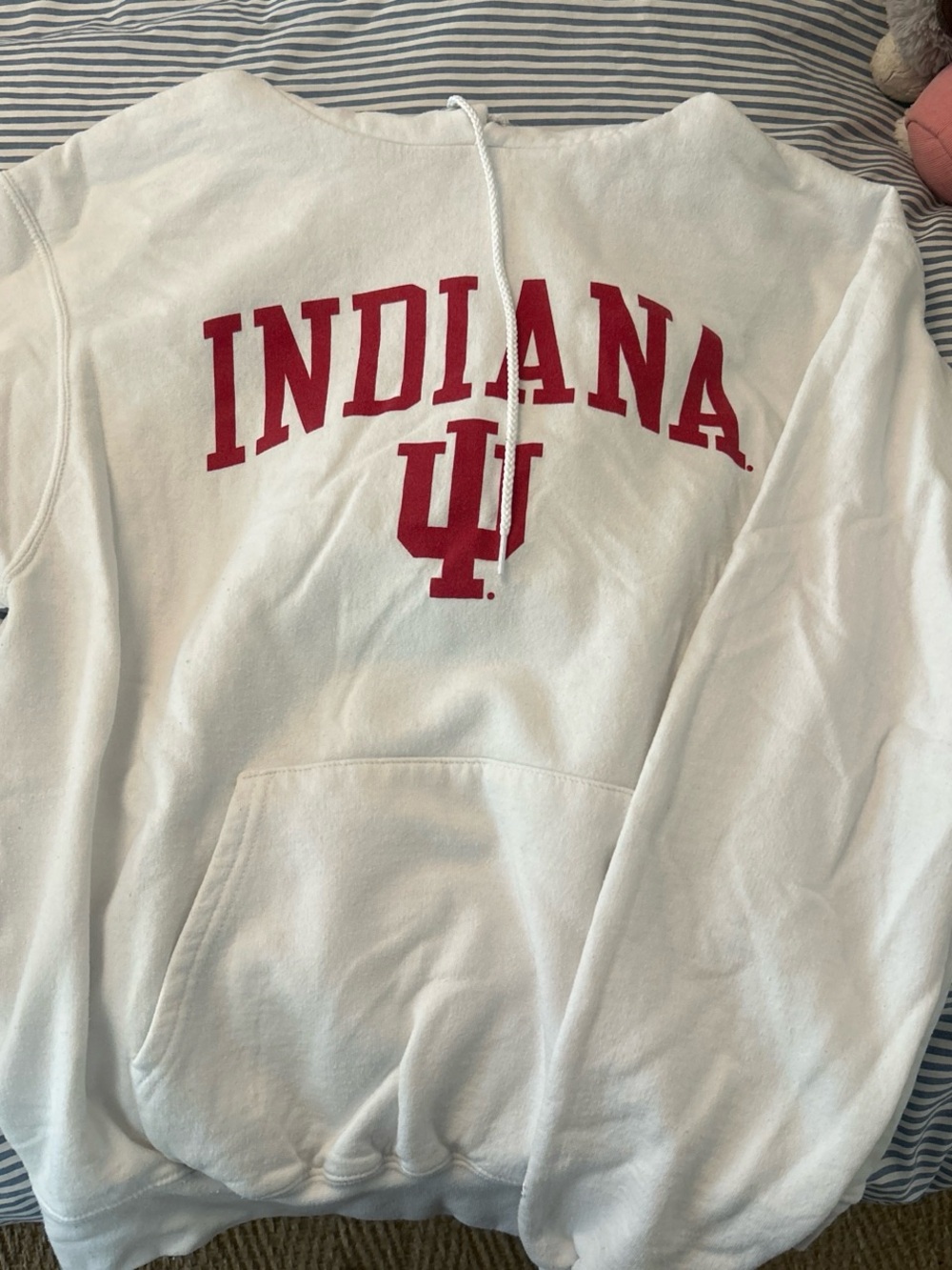 Champion White Indiana IU Pullover Hoodie with Red Lettering